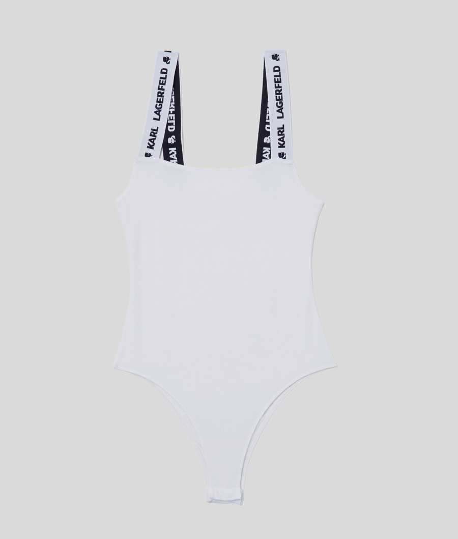 White Karl Lagerfeld Karl Logo Bodysuit Women's Underwear | USA34XCRA