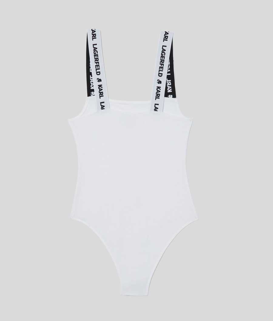 White Karl Lagerfeld Karl Logo Bodysuit Women's Underwear | USA34XCRA