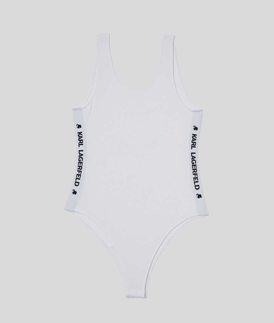 White Karl Lagerfeld Karl Logo Bodysuit Women's Underwear | USA51MPQC