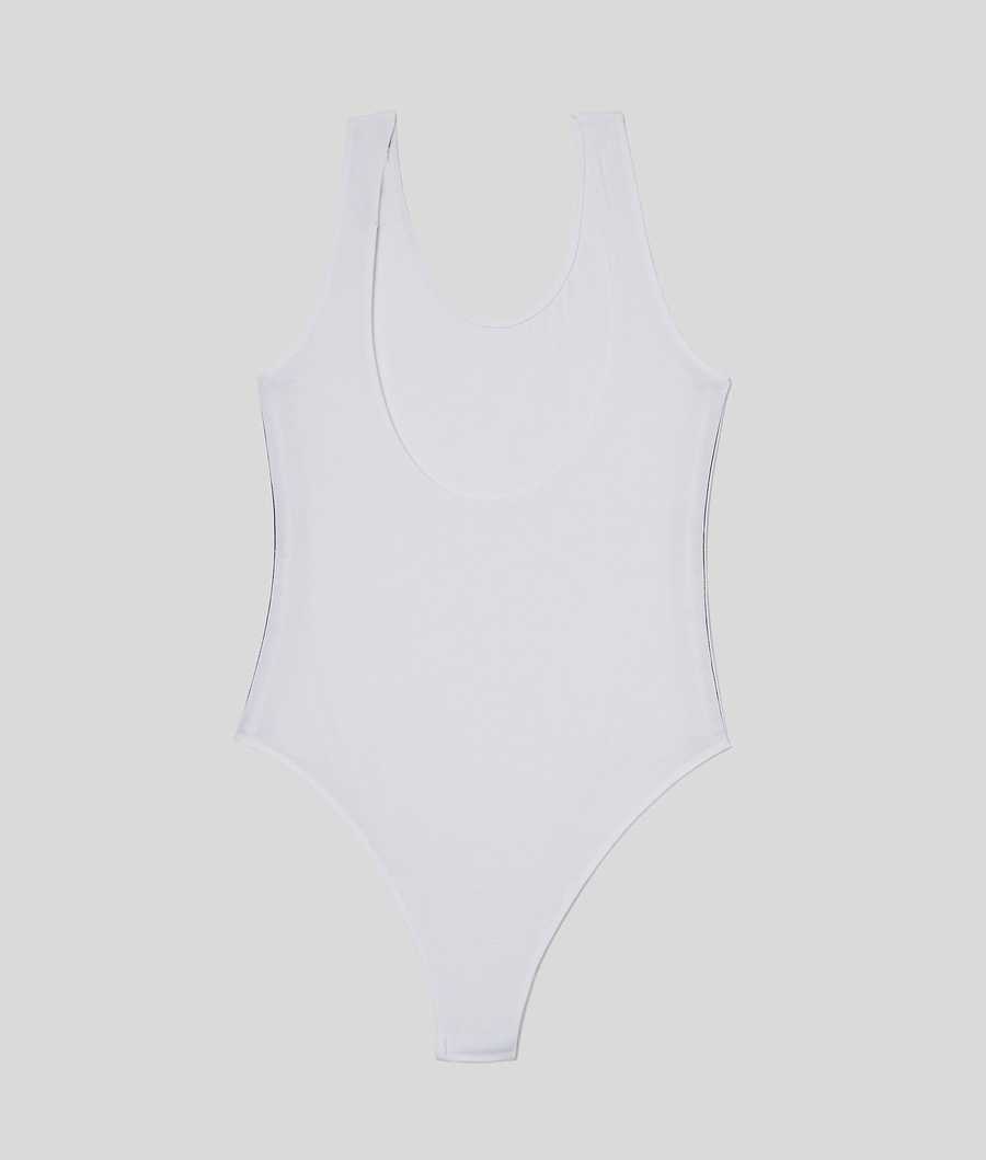 White Karl Lagerfeld Karl Logo Bodysuit Women's Underwear | USA51MPQC