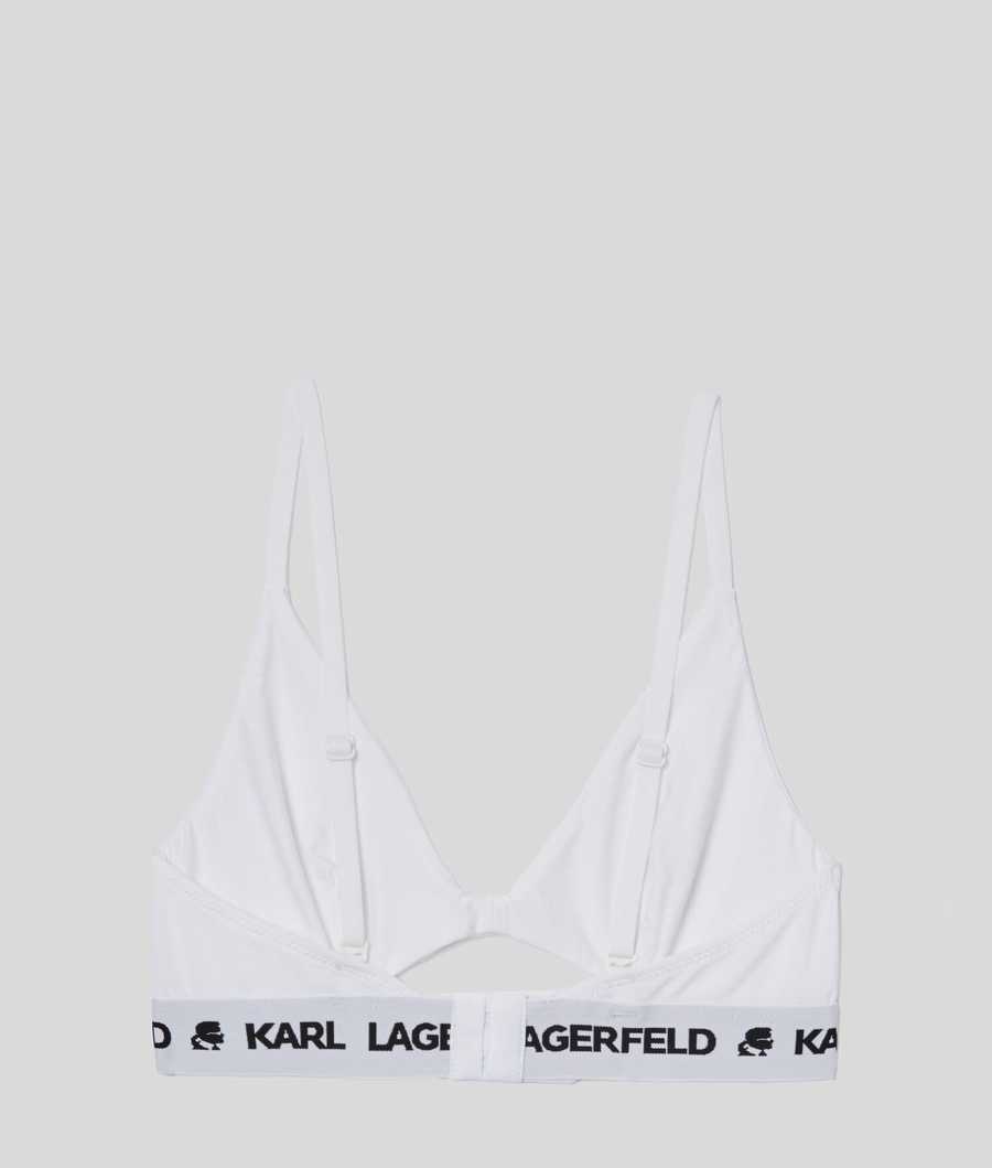 White Karl Lagerfeld Karl Logo Peephole Bra Women's Underwear | USA13CFAE