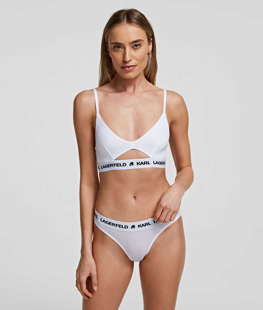 White Karl Lagerfeld Karl Logo Peephole Bra Women's Underwear | USA13CFAE