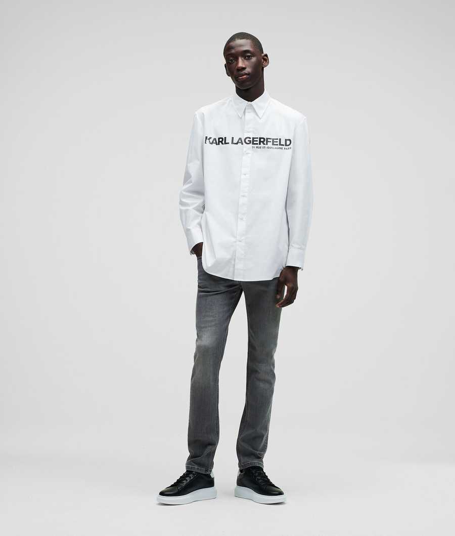 White Karl Lagerfeld Karl Logo Poplin Men's Shirts | USA85PXZG