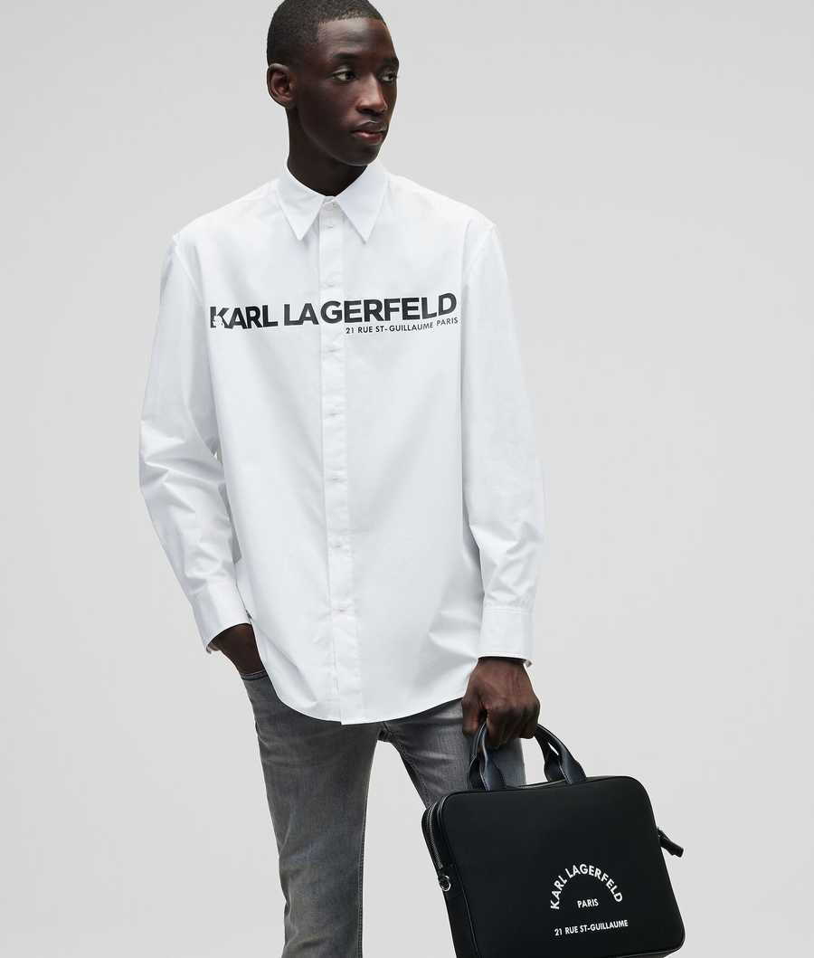 White Karl Lagerfeld Karl Logo Poplin Men's Shirts | USA85PXZG