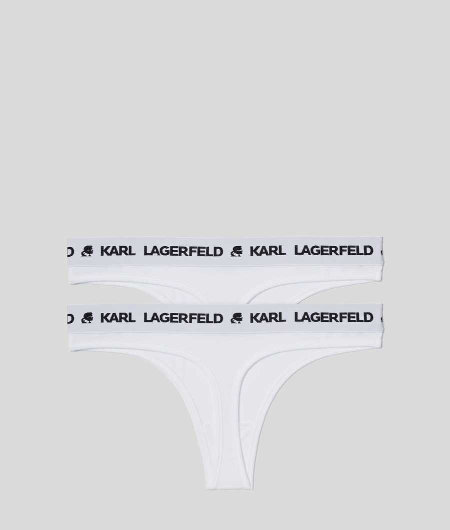 White Karl Lagerfeld Karl Logo Thong - 2 Pack Women's Underwear | USA87EAMC