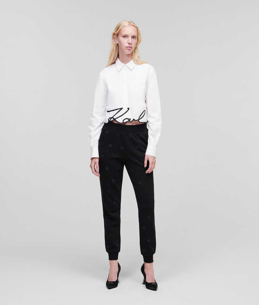 White Karl Lagerfeld Karl Signature Cropped Women's Blouses | USA75DBMX