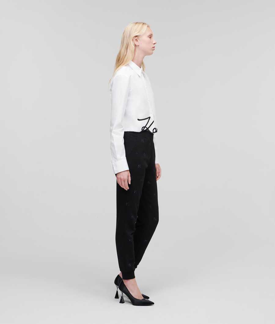 White Karl Lagerfeld Karl Signature Cropped Women's Blouses | USA75DBMX