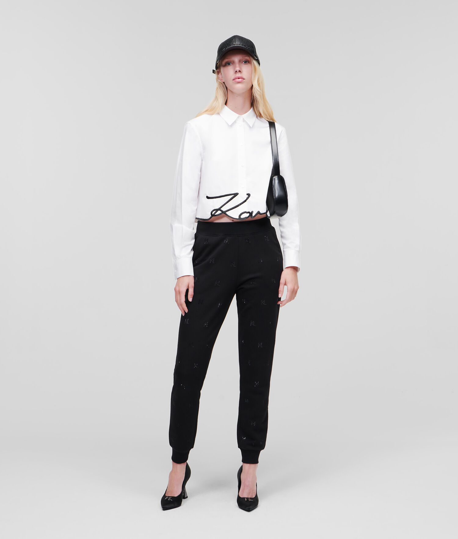 White Karl Lagerfeld Karl Signature Cropped Women's Blouses | USA75DBMX