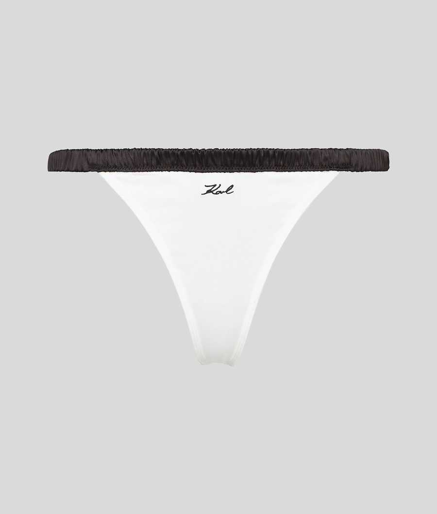 White Karl Lagerfeld Karl Signature Satin Thong Women\'s Underwear | USA84OTAR