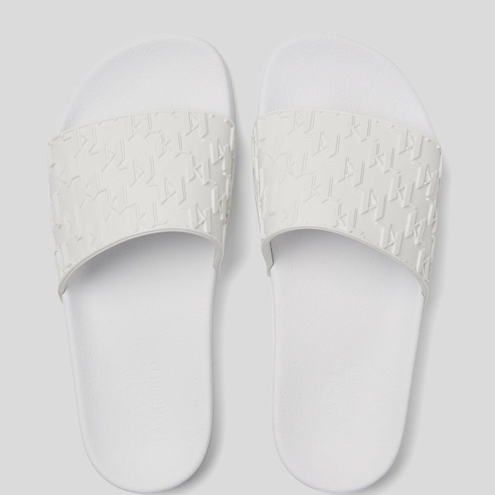 White Karl Lagerfeld Kondo Kl Monogram Slide Women's Sandals & Flats | USA07ZOHC