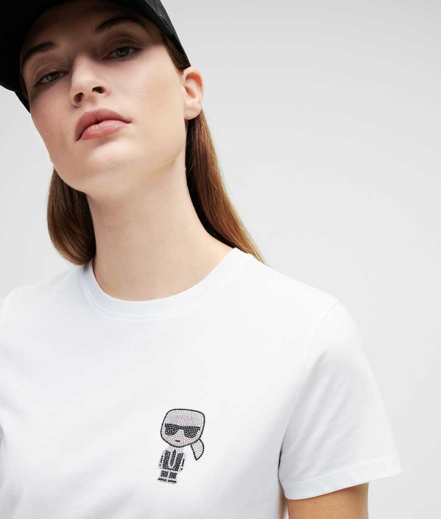 White Karl Lagerfeld Mini Ikonik Karl Rhinestone Women's T-Shirts | USA82VLAY