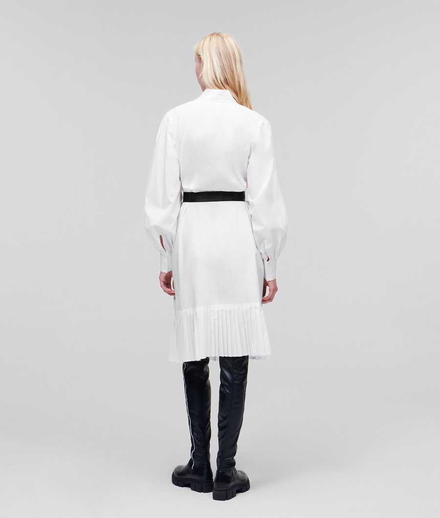 White Karl Lagerfeld Pleated Hem Women's Dresses | USA40SCHX