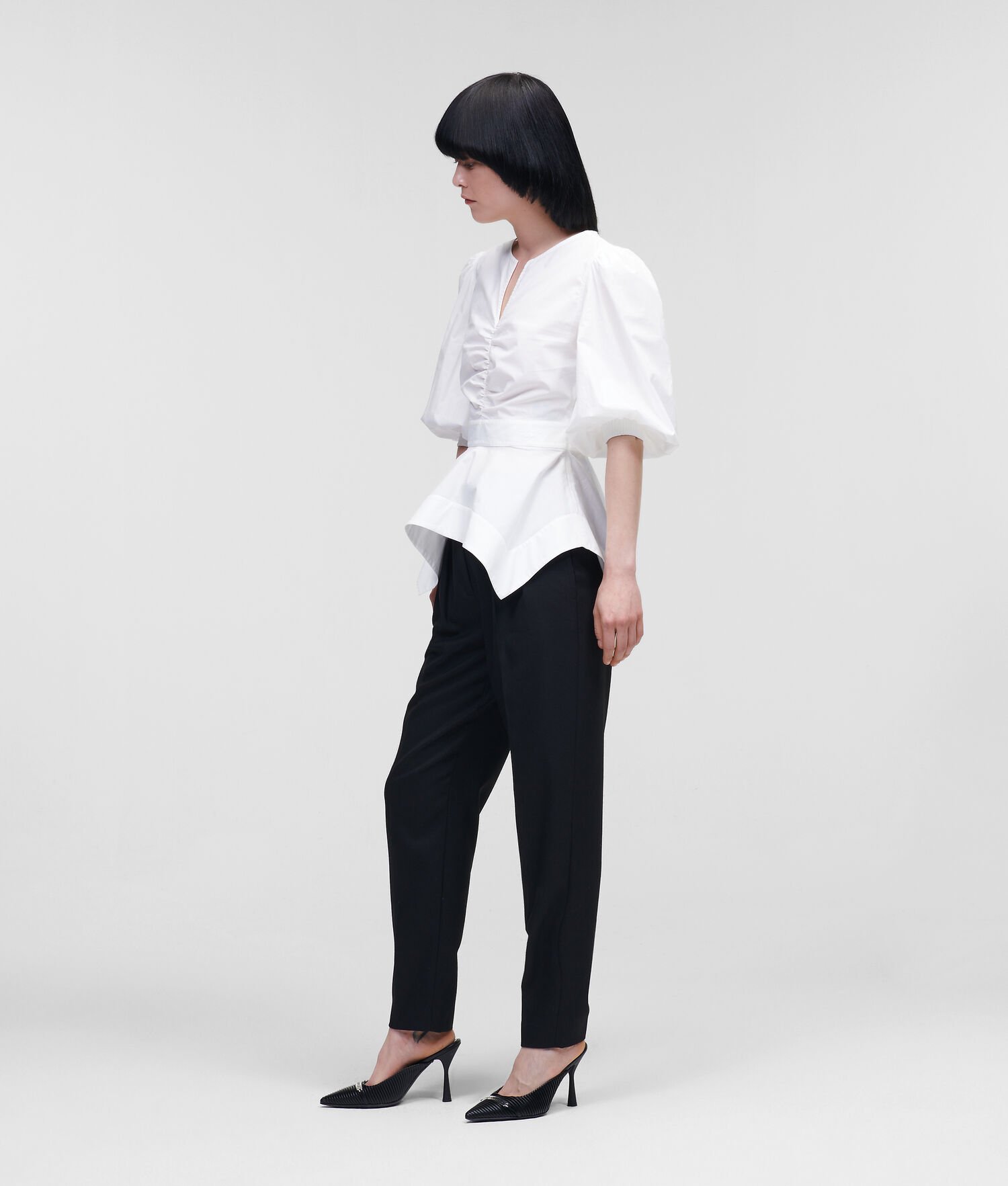 White Karl Lagerfeld Poplin With Peplum Hem Women's Blouses | USA71UDCP