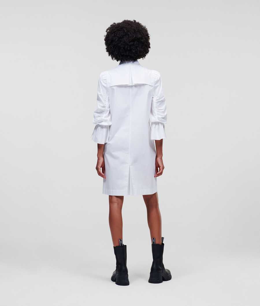 White Karl Lagerfeld Puff-sleeve Poplin Women's Dresses | USA91SKZP