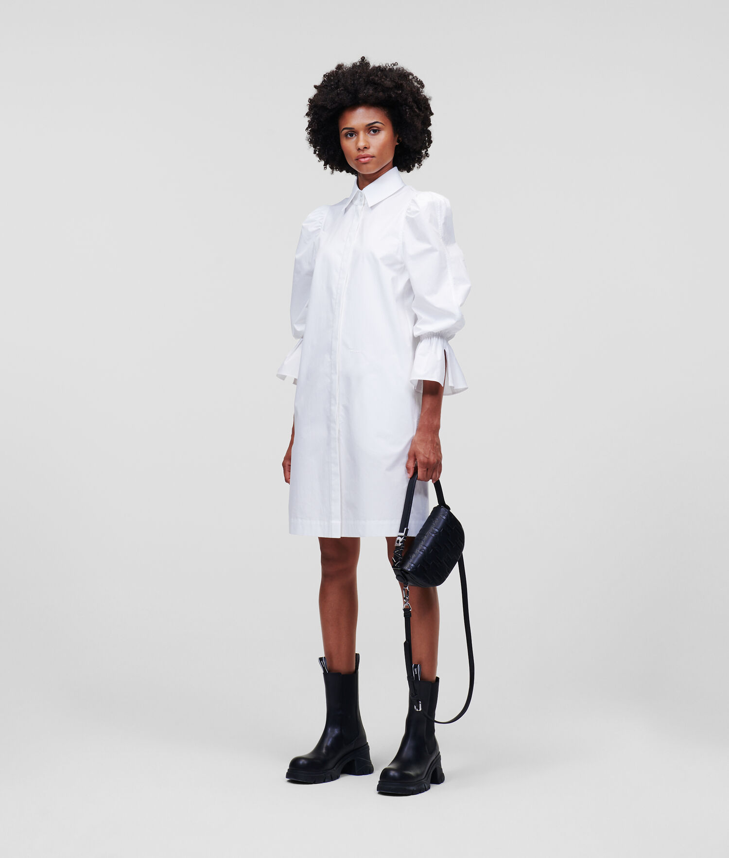 White Karl Lagerfeld Puff-sleeve Poplin Women's Dresses | USA91SKZP