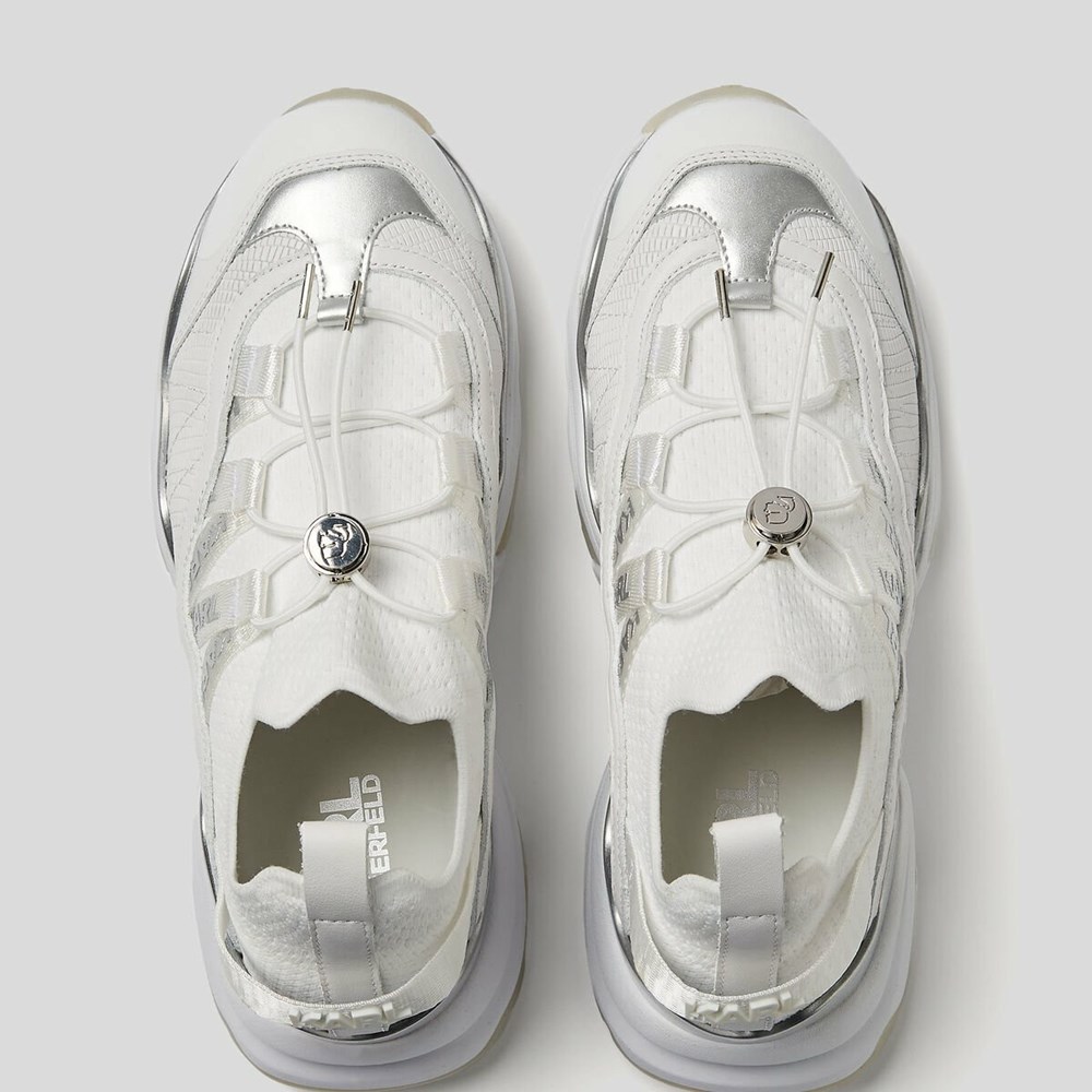 White / Silver Karl Lagerfeld Gemini Krosslace Women's Sneakers | USA12SRGY