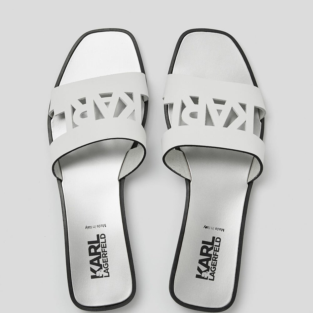 White / Silver Karl Lagerfeld Skoot Ii Karl Kut-out Women's Sandals & Flats | USA46AYFD