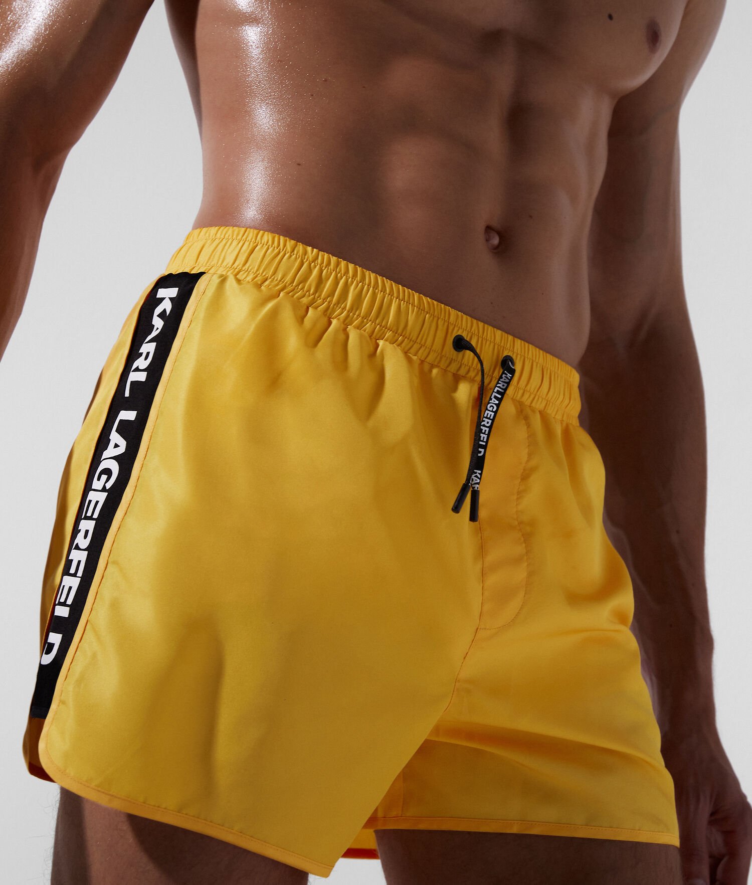 Yellow Karl Lagerfeld Karl Logo Tape Board Shorts Men's Beachwear | USA64JAGR