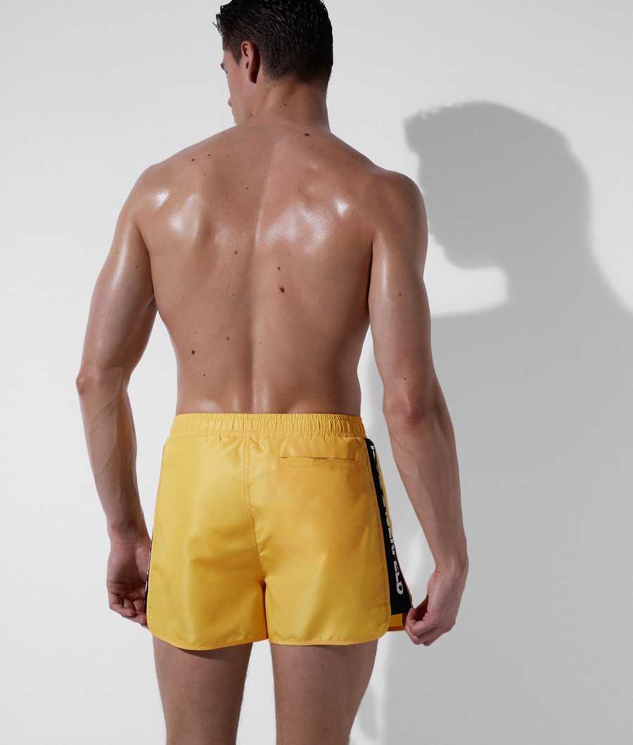 Yellow Karl Lagerfeld Karl Logo Tape Board Shorts Men's Beachwear | USA64JAGR