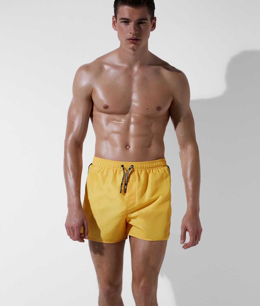 Yellow Karl Lagerfeld Karl Logo Tape Board Shorts Men's Beachwear | USA64JAGR