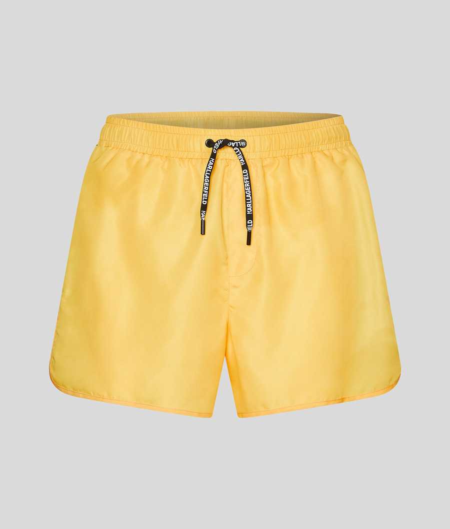 Yellow Karl Lagerfeld Karl Logo Tape Board Shorts Men\'s Beachwear | USA64JAGR