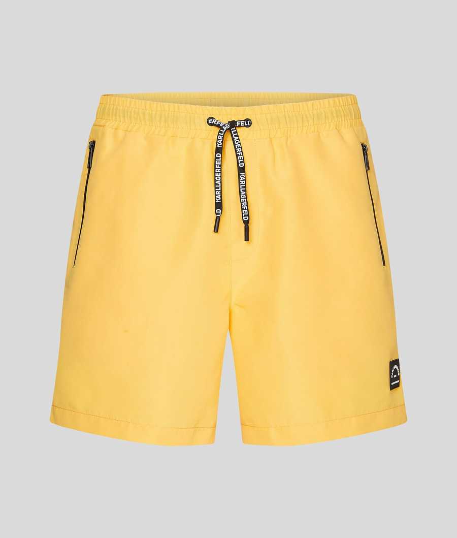 Yellow Karl Lagerfeld Tonal Diagonal Karl Logo Board Shorts Men\'s Beachwear | USA78LIMB